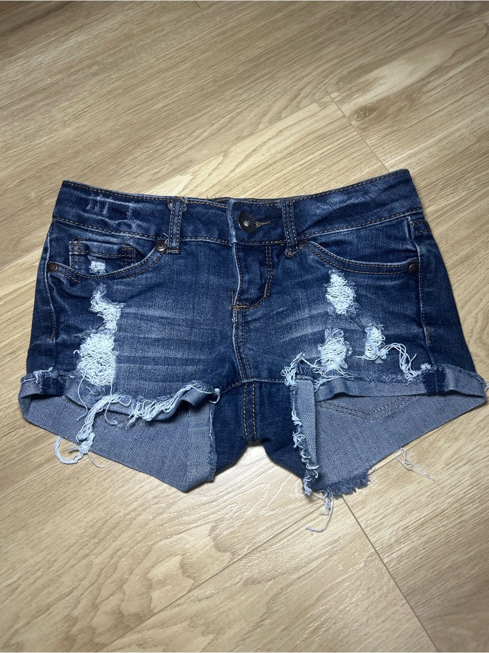 Streetwear Society Dark Blue Distressed Denim Cutoff Shorts